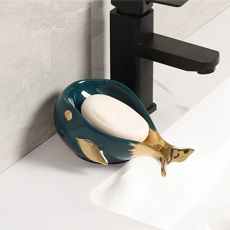 Whale Shape Ceramic Soap Dish Self-Draining Soap Dish Holder For Bathroom And Shower, Easy To Clean