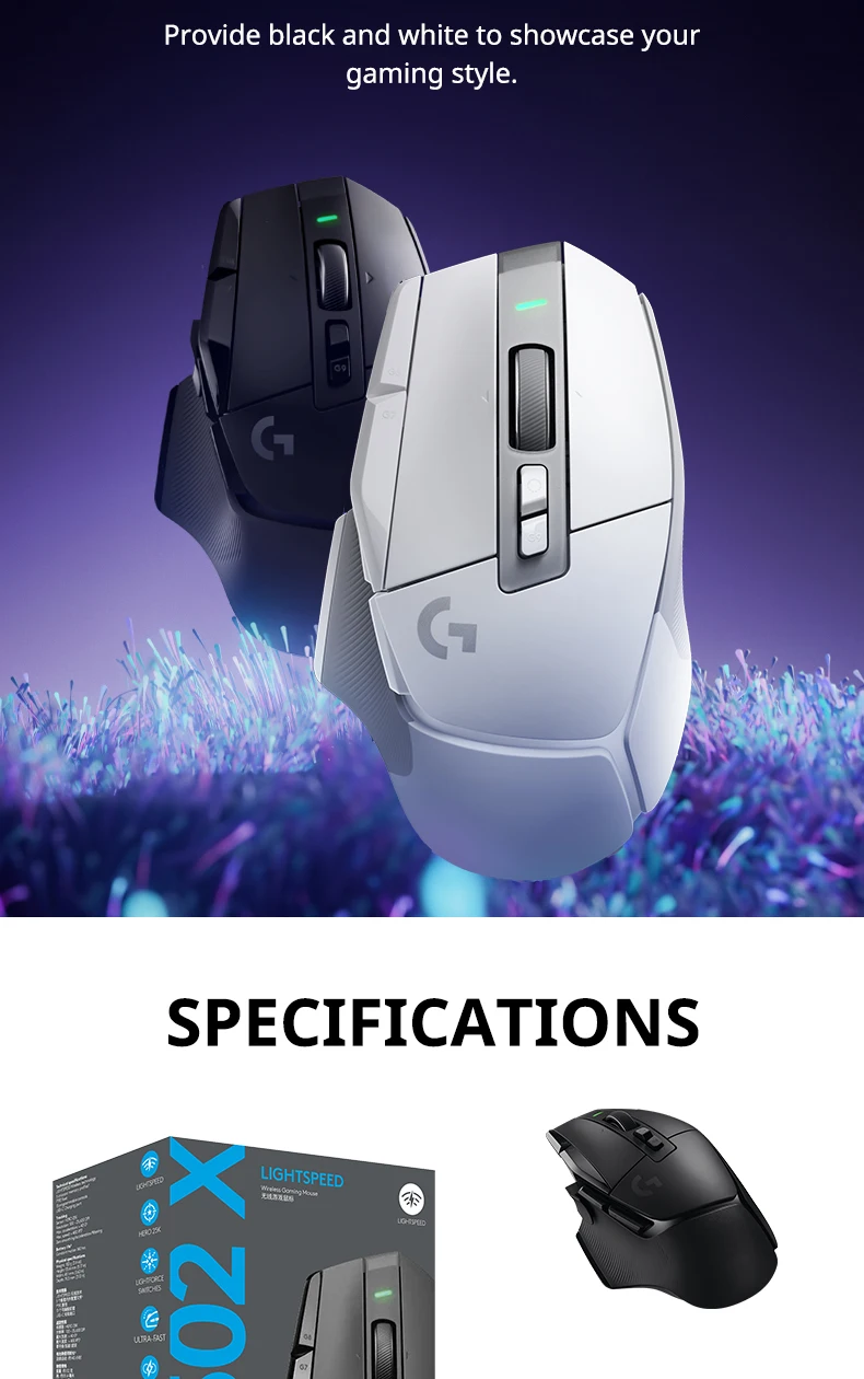 Logitech G502 X LIGHTSPEED Wireless Gaming Mouse, HERO 25K, 25600 DPI, 13 Programmable Buttons, Esports Version