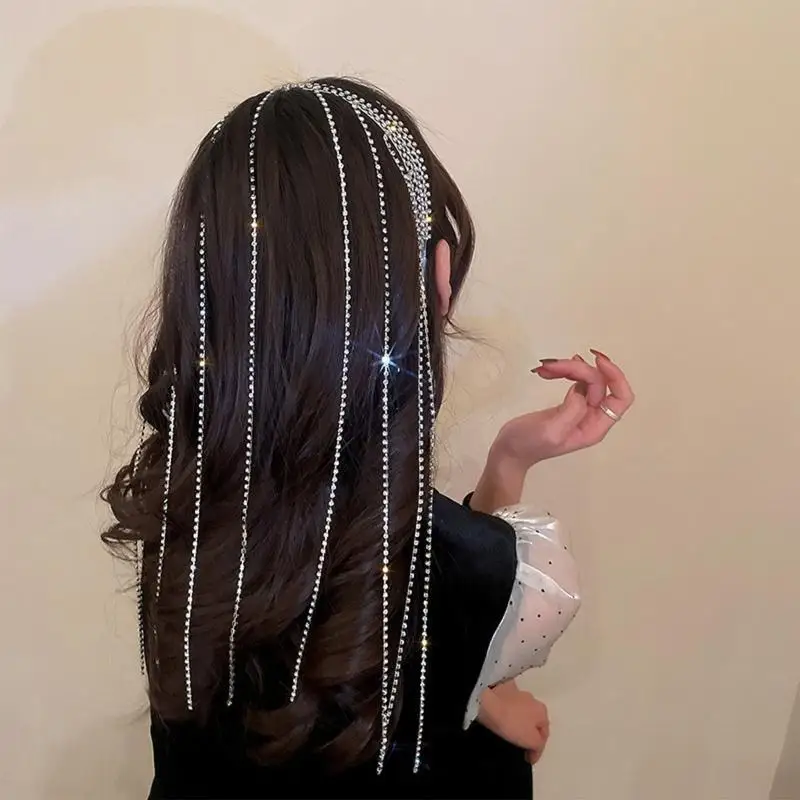 652F طوق شعر أنيق طويل شرابة سلسلة شعر لامعة كاملة لحجر الراين عقال خوذة اكسسوارات الديكور ل Girlfri #2