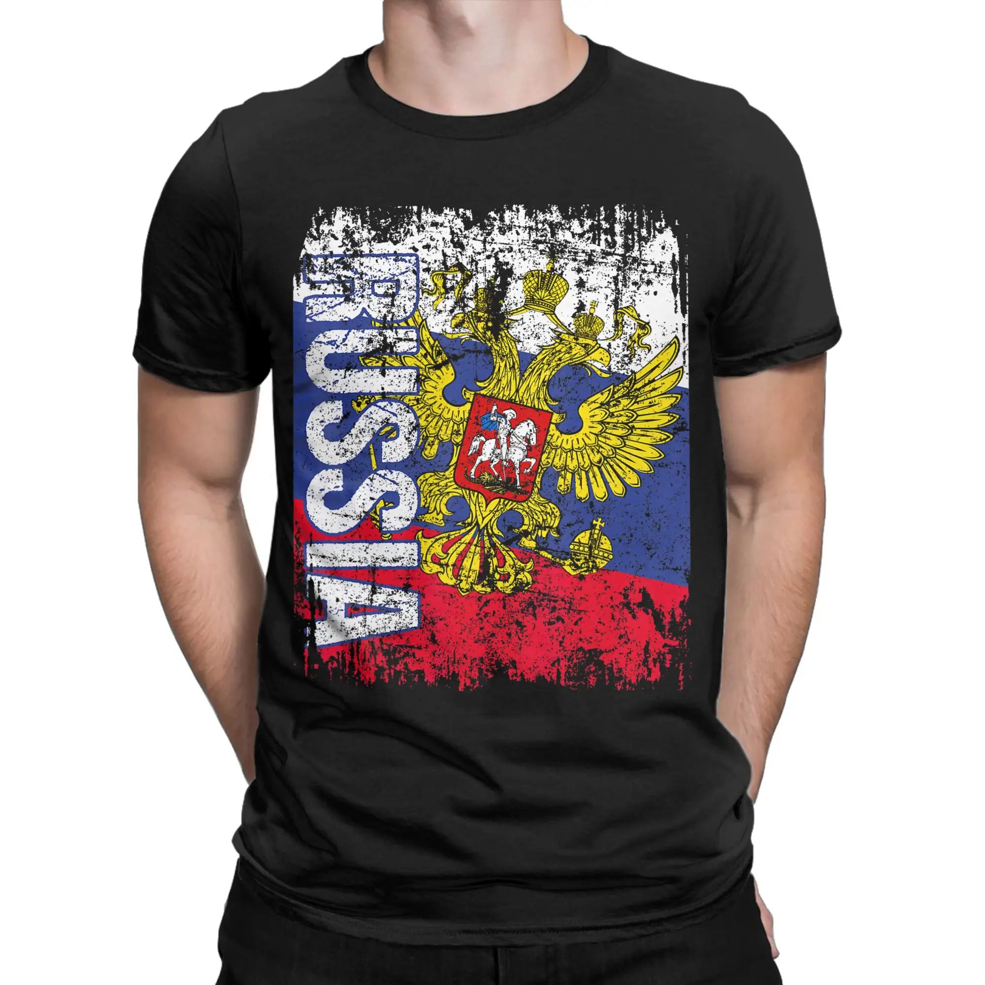 Mens T Shirt RUSSIA Flag T Shirts Harajuku  Summer Tees Vintage 100% Cotton Tops Gift