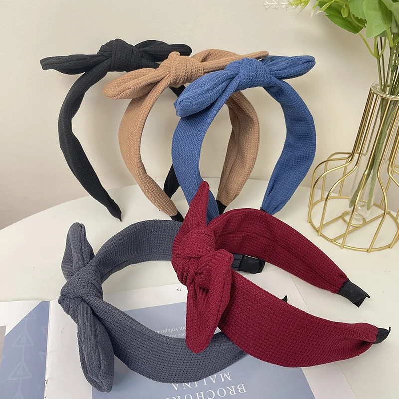 New Fashion Women Hairband Knitted Turban Big Bow knot Headwear Solid Color Headband Spring Hair Accessories