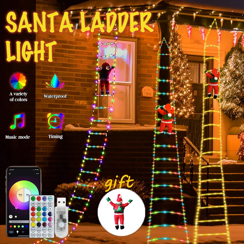 

Smart Santa Claus Ladder Lights with Remote Control APP Christmas Fairy Lights for Indoor Outdoor Garden Window Xmas Tree Decors