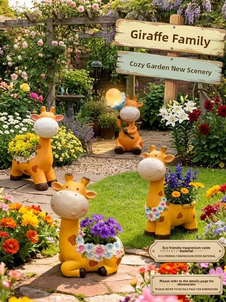 Creative Cartoon Giraffe Family Four Members Potted Plant Decorative Ornaments Green Plant Nurseries Flower Pots Home Decor