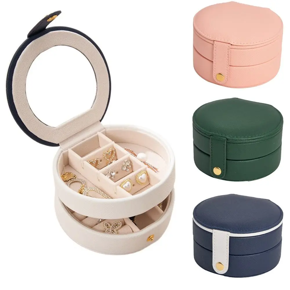 

Double Layers Travel Jewelry Display Box Divided Buckle Closure Portable Earrings Storage Case Waterproof with Mirror