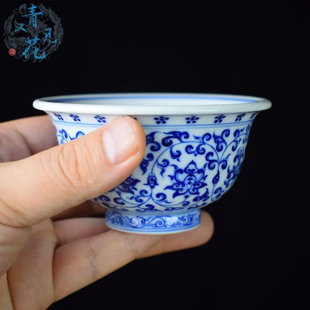 Blue And White Porcelain With Silver Accents Hand-Painted Blue Lotus Design Single For Master Kung Fu Set Cup High-End