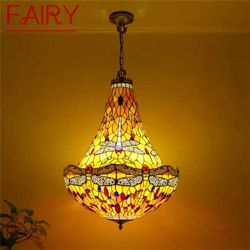 

FAIRY Tiffany European Chandelier Vintage Restaurant Bedroom Coffee Shop Bar Villa Corridor Color Glass Pendant Lamp