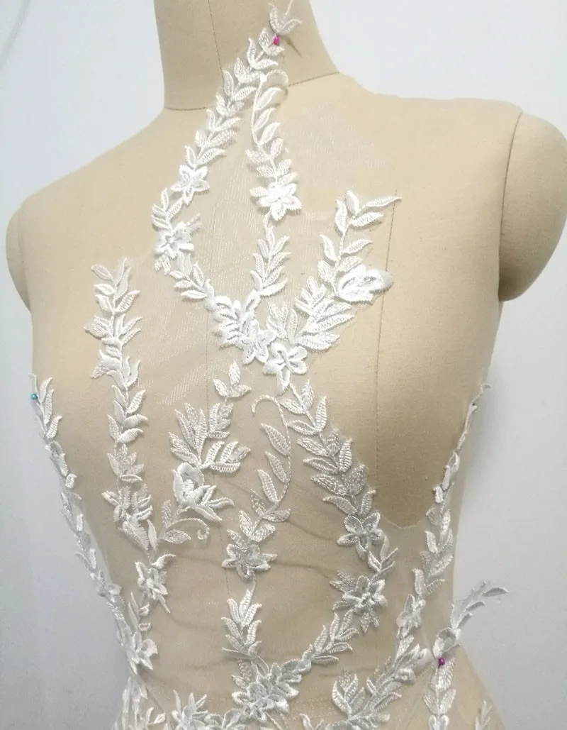 Transparent Sequins Embroidered Lace Flowers Patch, Handmade DIY Wedding Dress, Chest Backs Accessories, RS2129