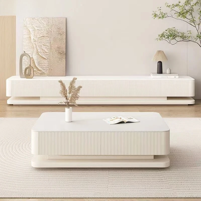 Hongfu light luxury modern simple ultra-long rock slab TV cabinet coffee table combination household Italian floor-to-ceiling la