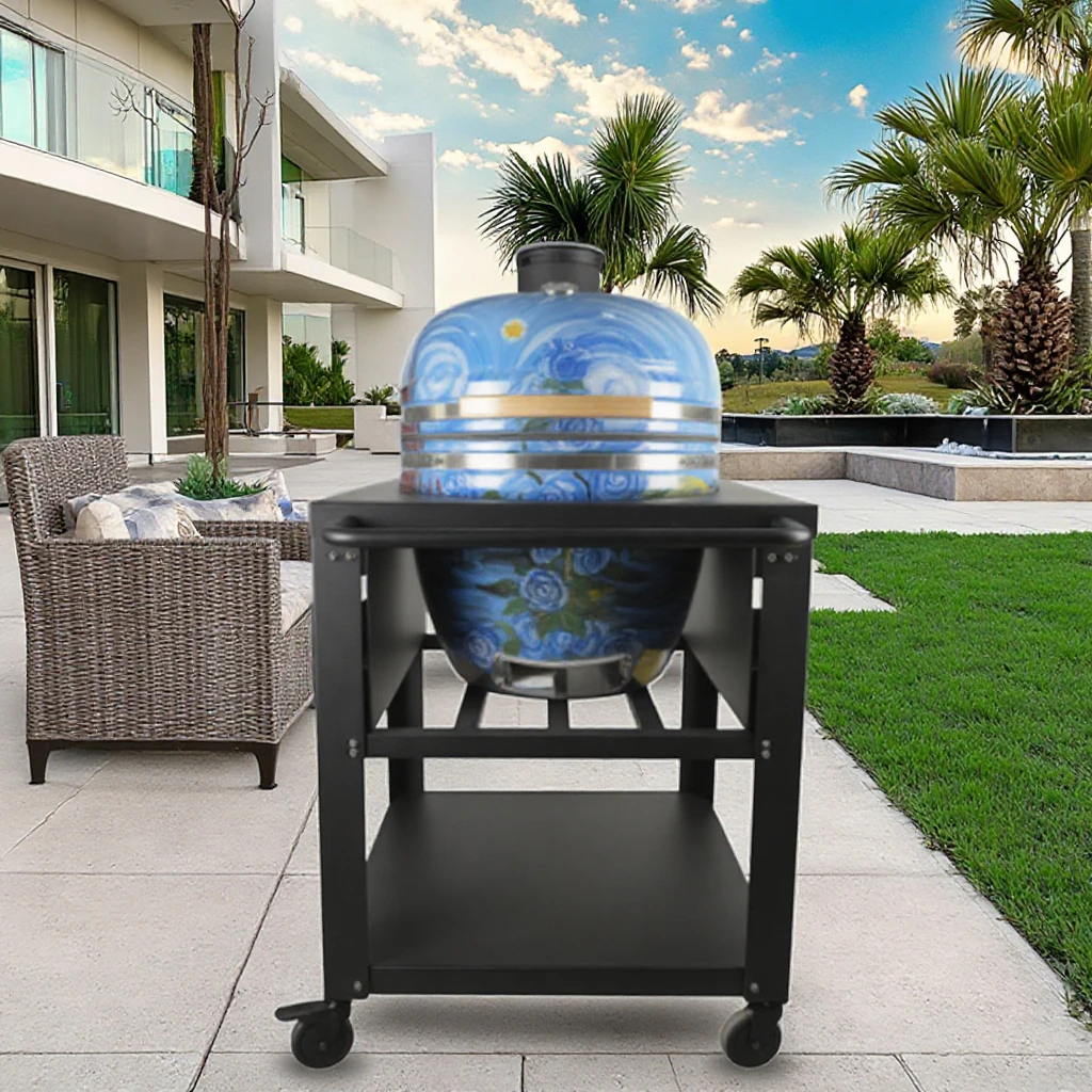 

Auplex Garden Smoker BBQ Kamado 23-дюймовый уличный угольный барбекю, керамический гриль со стальным столом, двор для кемпинга