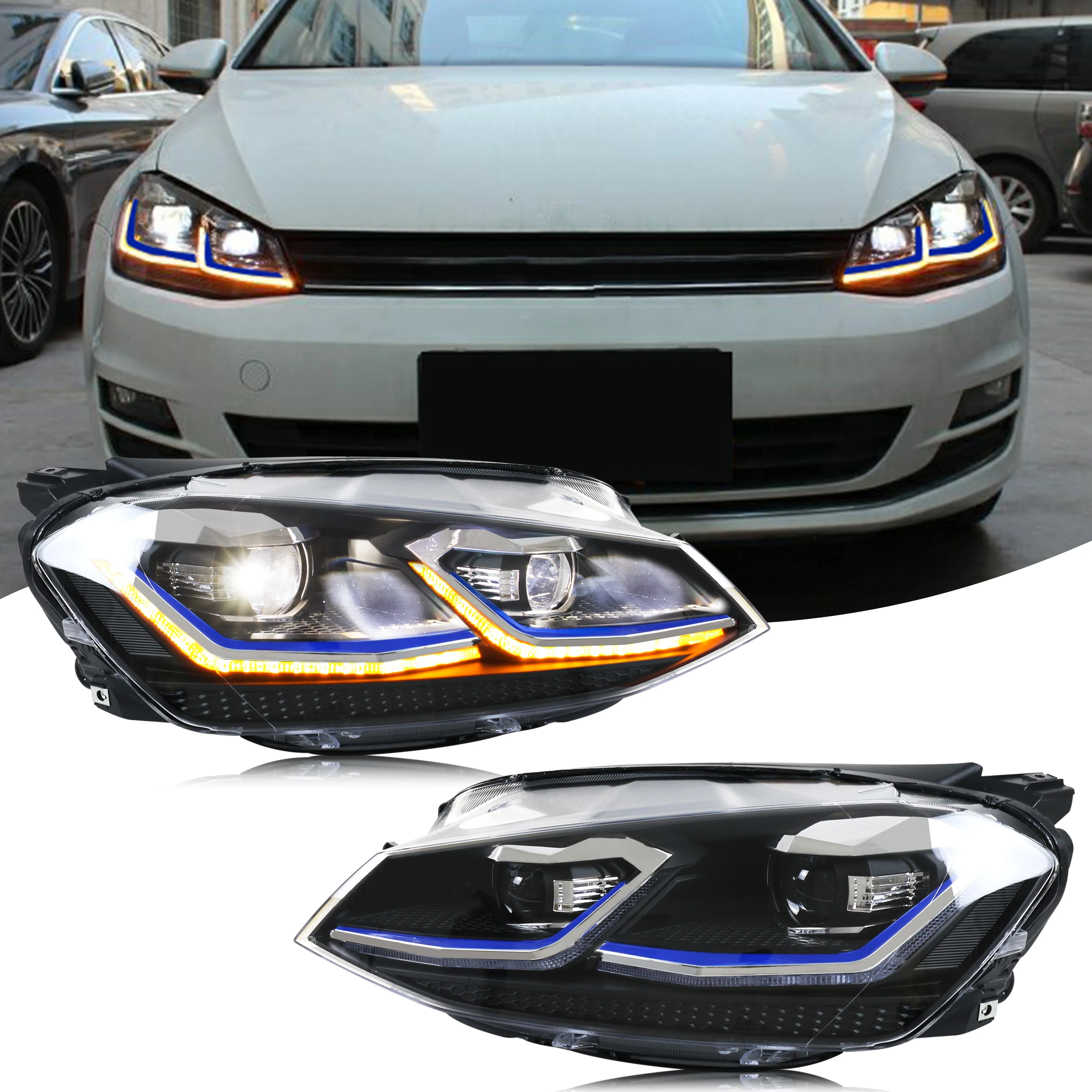 LED-Scheinwerfer für Volkswagen VW Golf 7 MK7 VII 2013–2017 TDI TSI E-Mark Projektor-Frontlampen-Baugruppe (nicht passend für GTI/R/GTD)