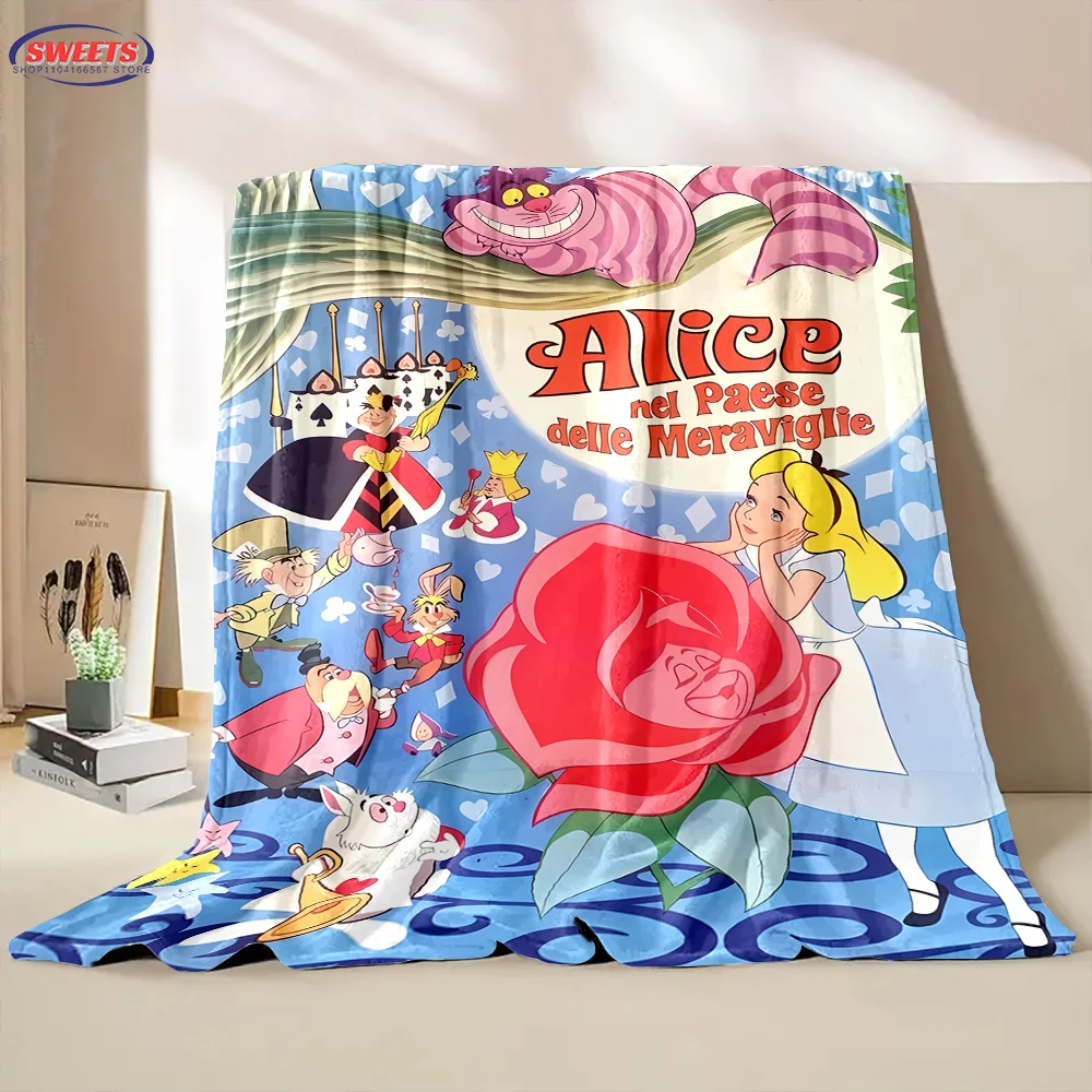 Miniso Alice in Wonderland Cartoon Flannel Blanket for Bed Bedroom Sofa Picnic,Throw Blanket for Cover Outdoor Leisure Nap Gift