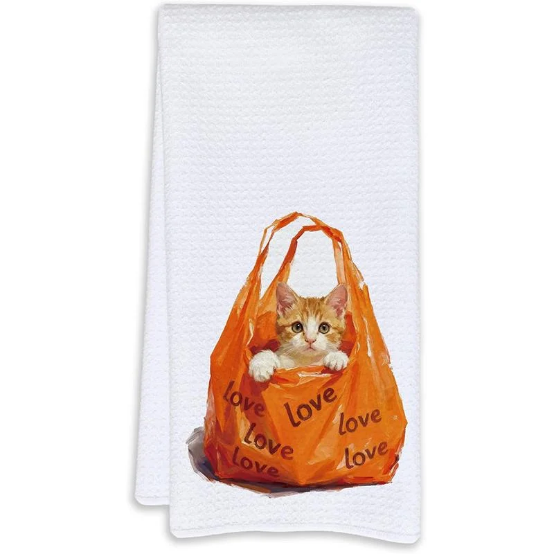 1 Piece of Interesting Orange Tabby Cat Print Kitchen Towel,