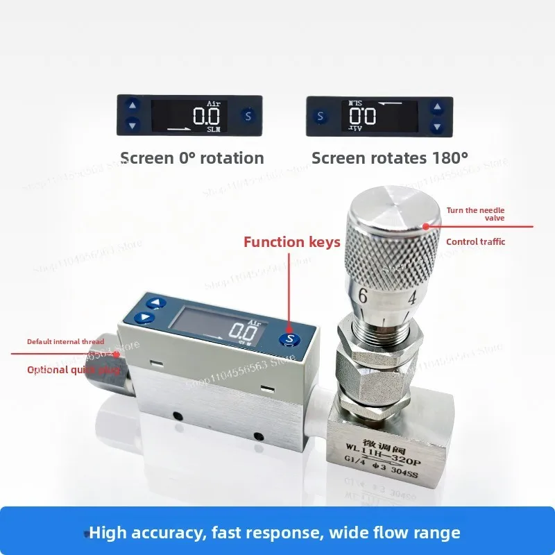 Thermal Gas Mass Flowmeter with Needle Valve TC5200 Micro Oxygen Nitrogen Air Gas Flow Control Valve