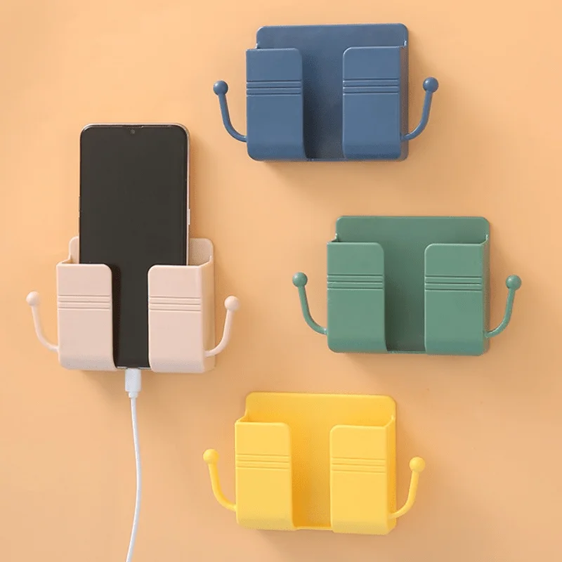 

Punch-free self-adhesive wall phone holder features firm sticky adhesion and waterproof property. It saves space and serves as multi-purpose storage rack, applicable for bedroom, bathroom and office.