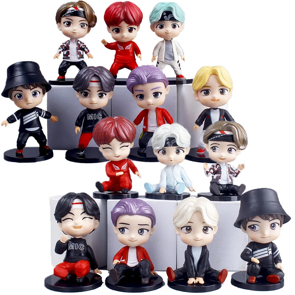 Conjunto de 7 Figuras Mini PVC BTS RM, Jin, Suga, Jhope, Brinquedos de Ídolos, Figuras Colecionáveis, Topper de Bolo, Decoração de Mesa, Presentes para Fãs