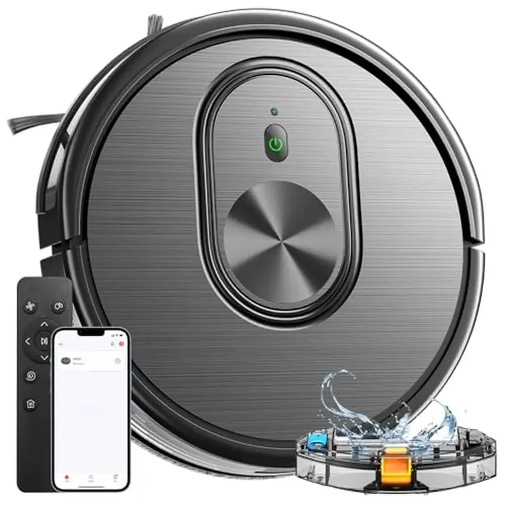 

3 in 1 Robot Vacuum Mop Combo Max 1600Pa Suction Self-Charging Schedule App Control Bluetooth Remote Water Tank 250ml Dust Box