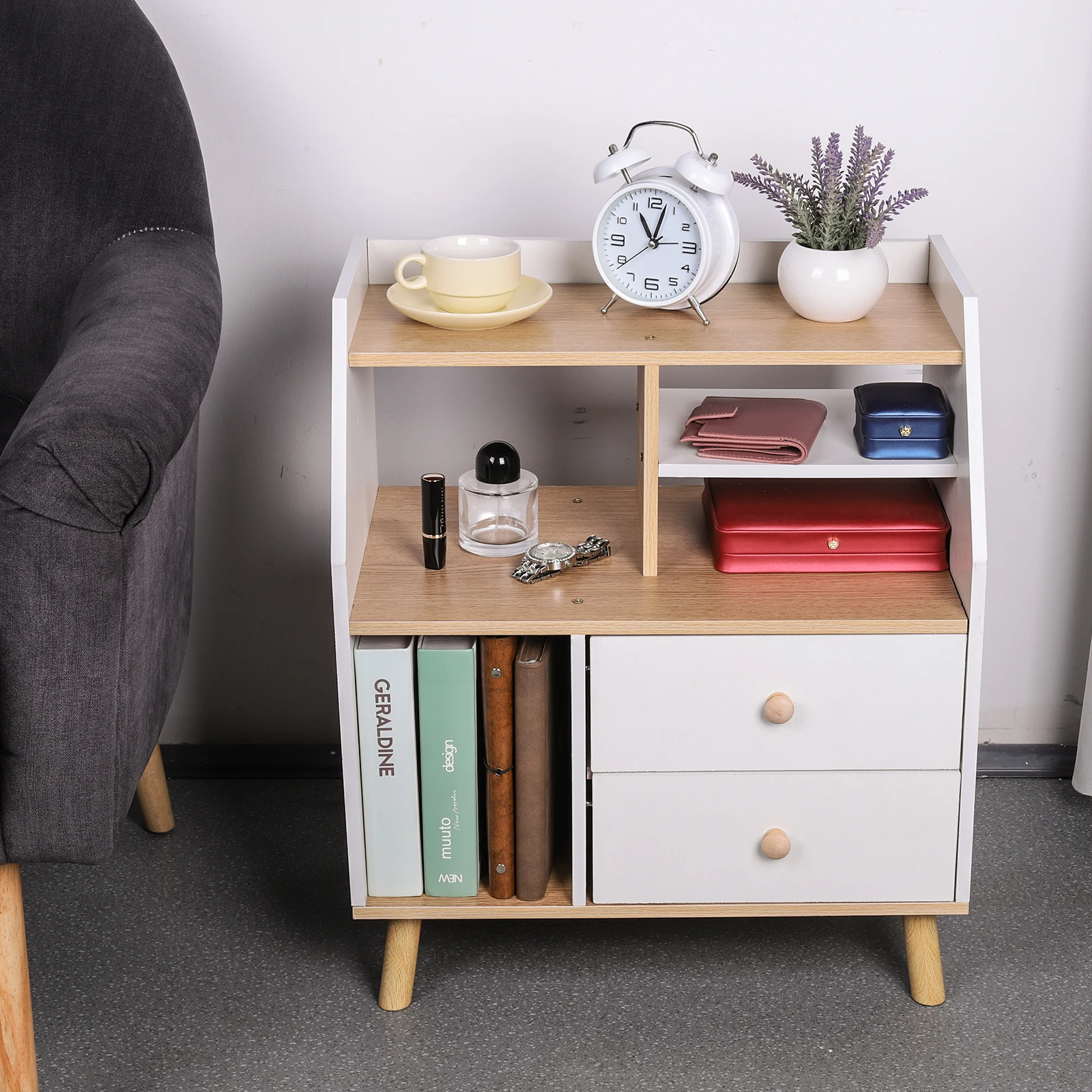 

Wooden Modern Bedside Table with 2 Drawers Bedroom Bedside Cabinet Simple Bedside Storage Locker for Home Bedroom