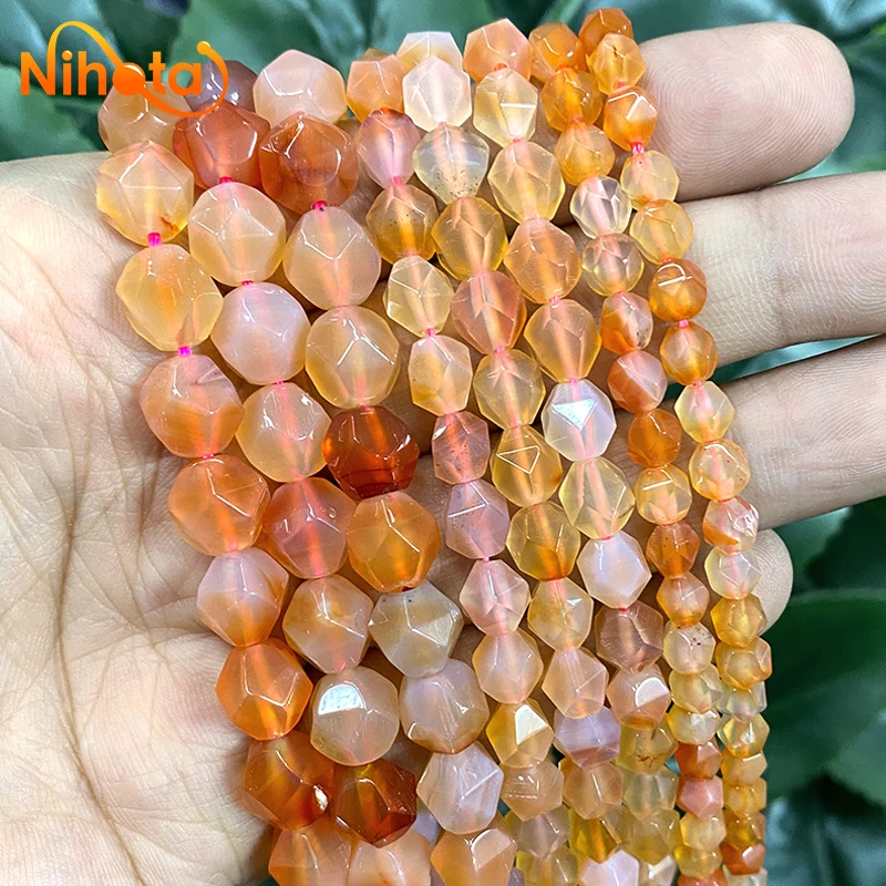 Faceted Orange Red Agates Loose Spacer Natural Stone Beads 6/8/10mm for Jewelry Making DIY Charm Bracelet Accessories 14