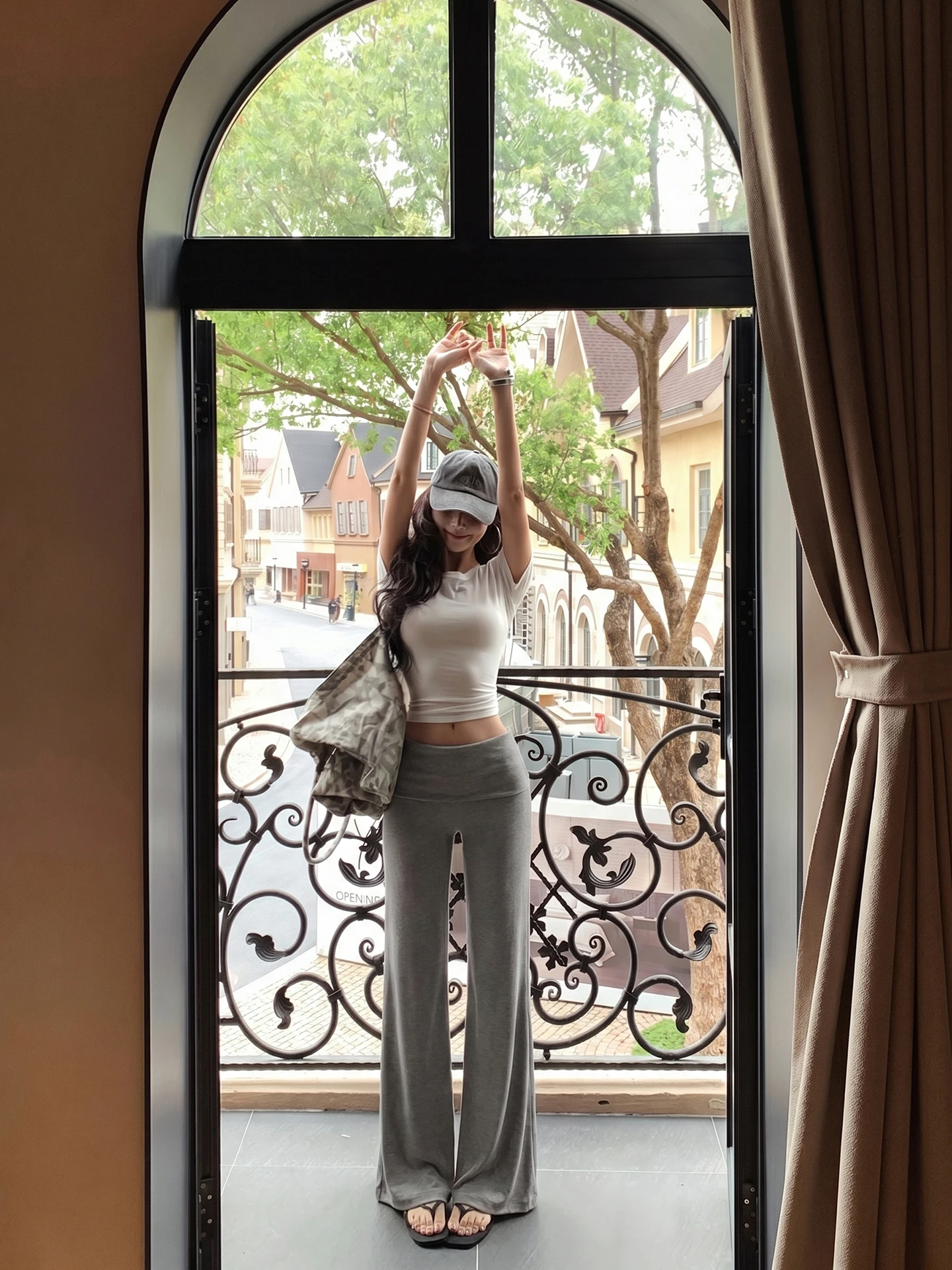 Grey Low Waist Casual Pants Women Summer Versatile Floor-Length Knitted Pants Lazy Drape Wide Leg Straight Tube Long Pants