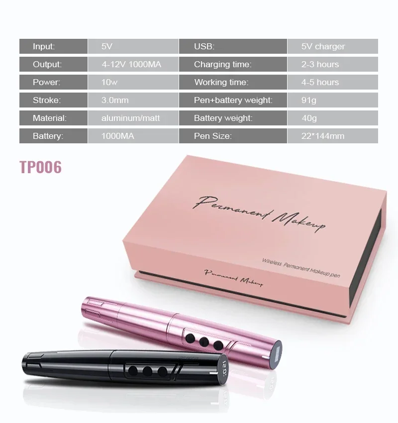 TP006 Wireless Micropigmentation Machine Professional Tattoo Machine Full Kit LED display Rotary Tattoo Pen Permanent Makeup Mac