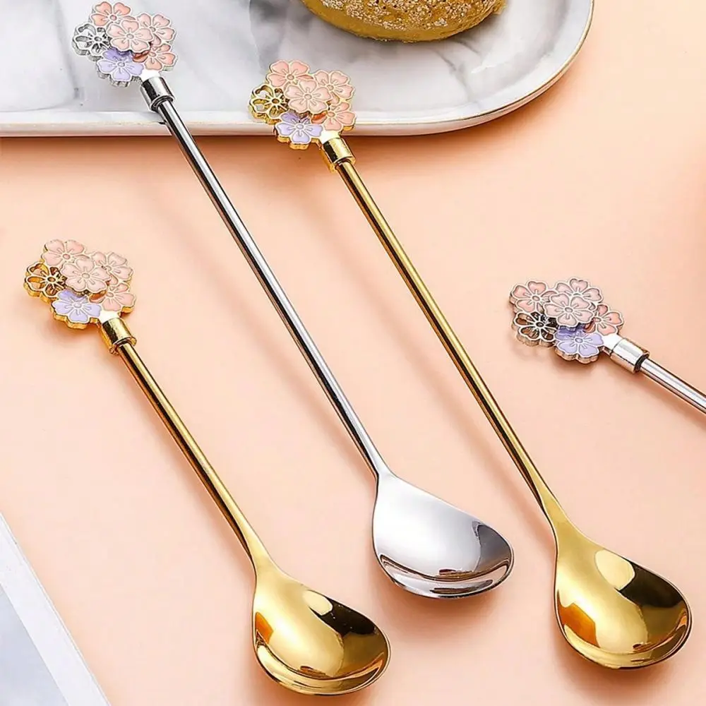 1 piece Cherry blossom long spoon (gold/silver) Cherry blossom dessert coffee spoon, cocktail mixing spoon, ice spoon