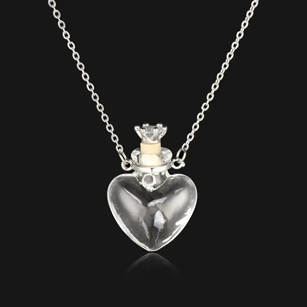Water Drop Glaze Vial Pendant Glaze Bottle Transparent Openable Necklace Steel Chain Oil Diffuser Mini Bottles Necklace Keepsake