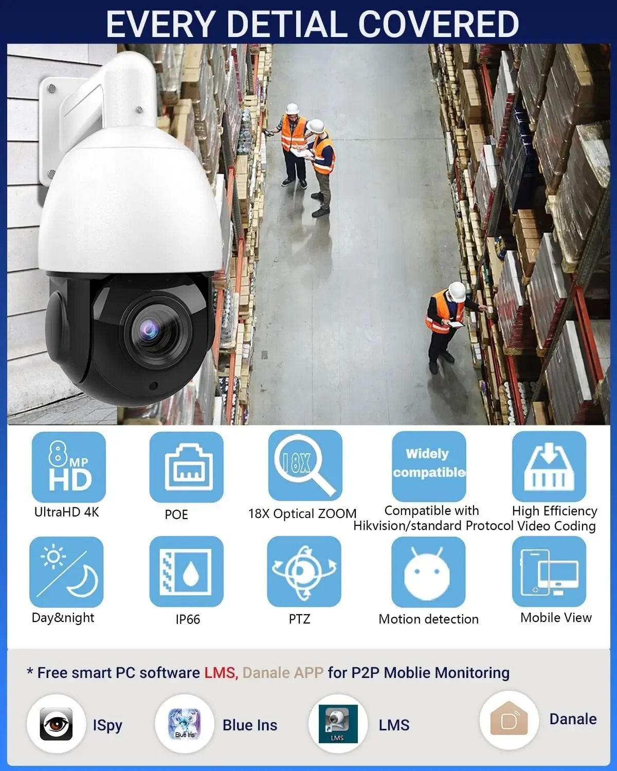 

Auto-tracking Compatible HIk 5MP 8MP IR 4.5" 18X Zoom PTZ Camera Two Way Speaker IP66 Vandal-proof 48V POE Speed Dome Camera