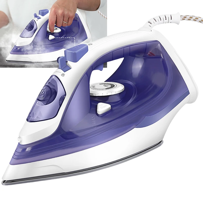 مكواة بخار محمولة بقدرة 3000 وات من BRIEFNESS، خزان 350 مل، قاعدة غير لاصقة، ترموستات قابل للتعديل، مضادة للتنقيط/مضادة للميزان، المنزل/السفر