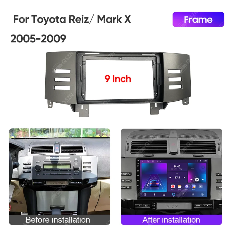 QSZN Car Radio Frame For TOYOTA 2005-2009 REIZ MARK X 9INCH Android Stereo Audio Screen Play Navigation Cables Harness Frame