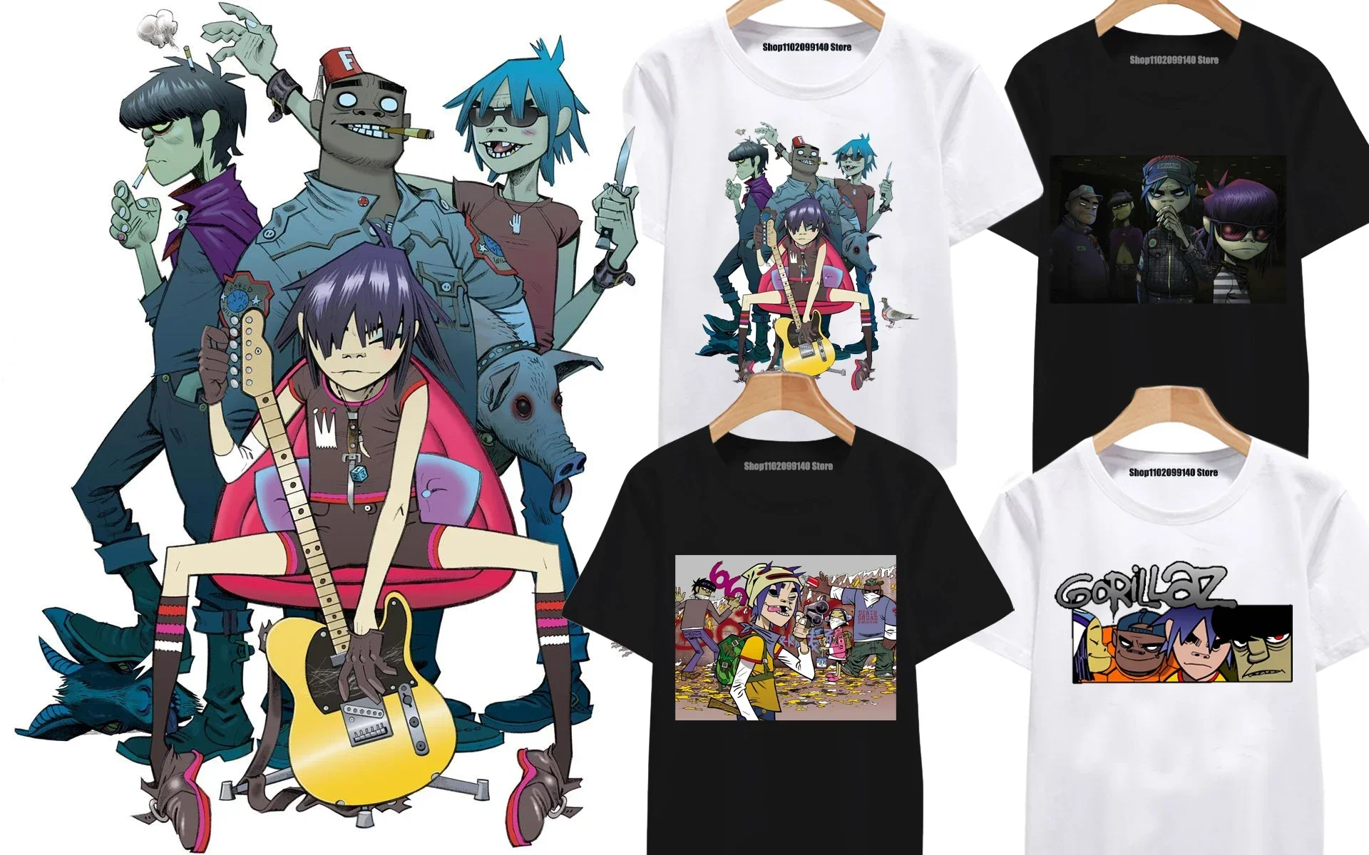 Gorillaz T Shirt for Women Anime Kawai Cattoon Print Funny Unisex Tops  Rock Band Aesthetic Clothes Harajuku Short Sleeve Tee