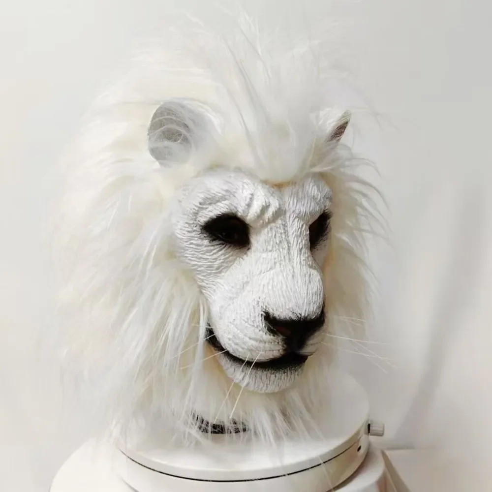 Fun Lion Head Animal Mask Latex and Mane Novelty Dress Up Masquerade Carnival Parties Gold White Lion Costume Mask