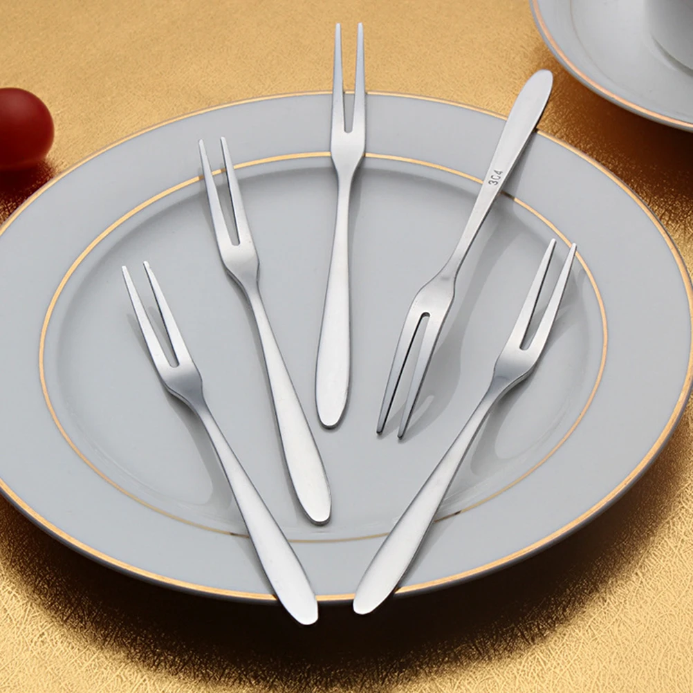 

20pcs Stainless Steel Fruit Forks Two Teeth Dessert Cake Party Supplies Practical Banquet Picks For Home Cafe Beach