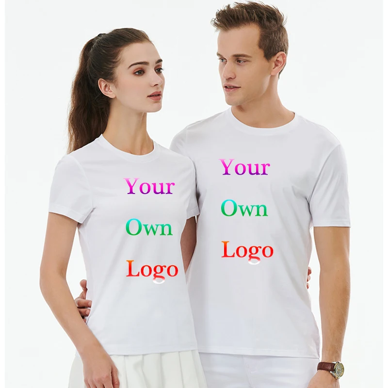 Print DIY  Personal Customization T-shirt Photo Logo White Cartoon Women's Top Tees Female Clothing Men's Shirt Summer Wholesale