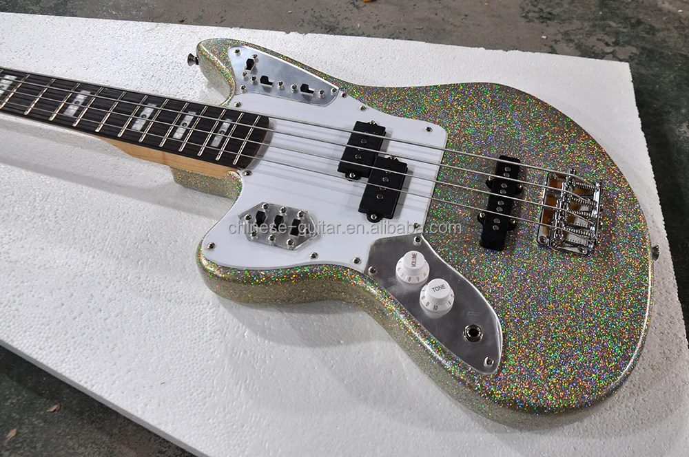 Flyoung LED Lights Fretboard Electric Bass Guitar Left Handed Electric Bass Guitar Shiny Particles 4 Strings Bass Guitar