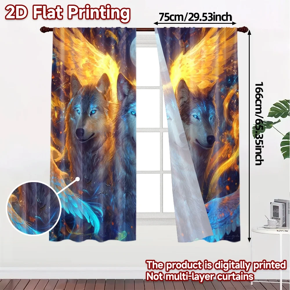 2pcs, 2D FLAT PRINTING Curtains (Without Rod) Lunar Wolves Popular Fashionable Curtains Versatile Durable Polyester Curtains