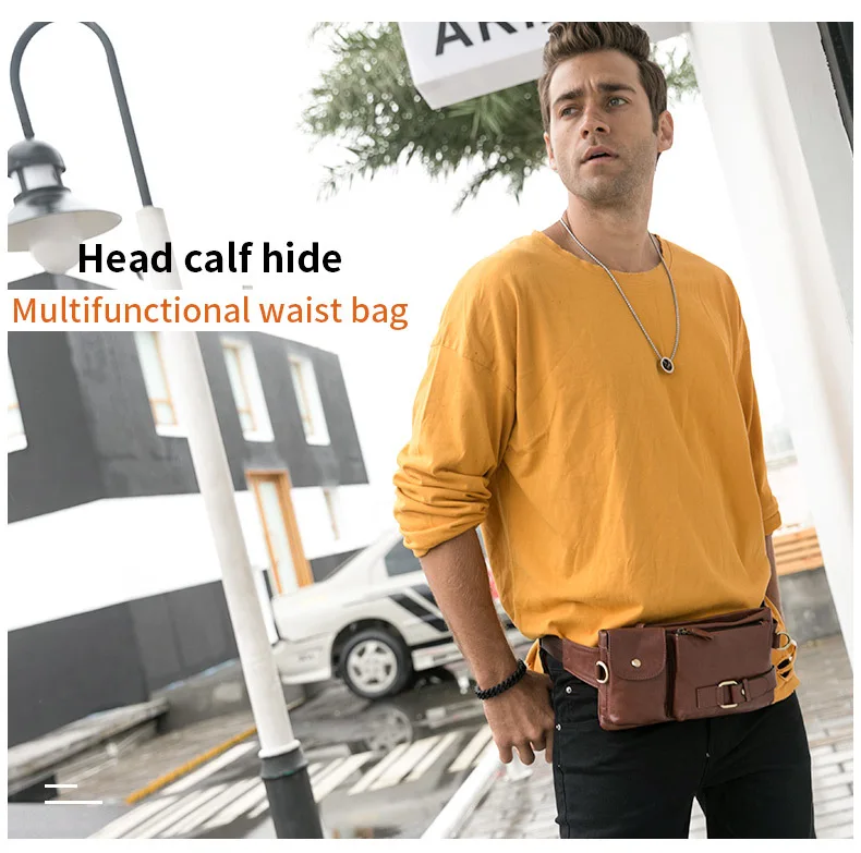 Men's square close-fitting chest bag multi-pocket mobile phone storage shoulder cross-body multi-function leather chest bag