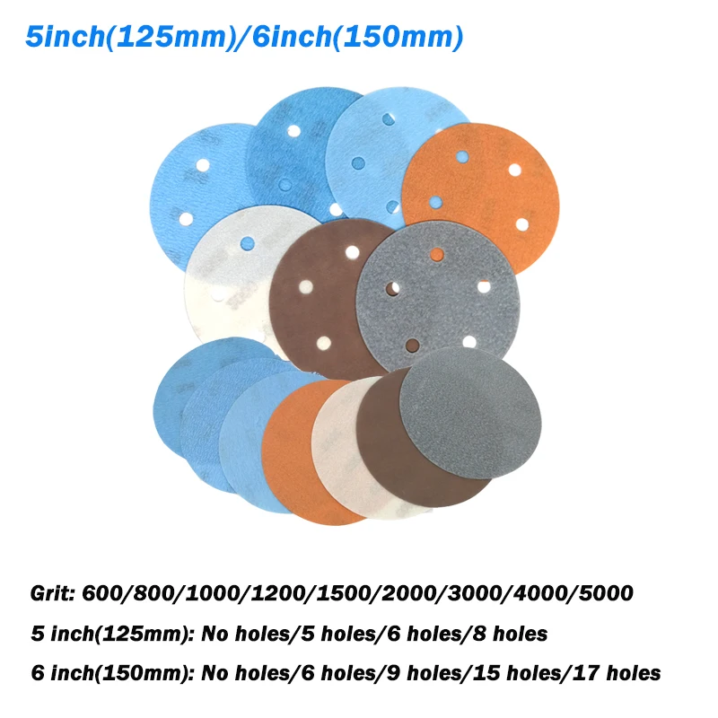 Paint Abrasive Sandpape 5 Inch/6 Inch 600-5000 Grit FV Superfine Sandpaper Wet/Dry Hook & Loop Auto Body Film Sanding Disc