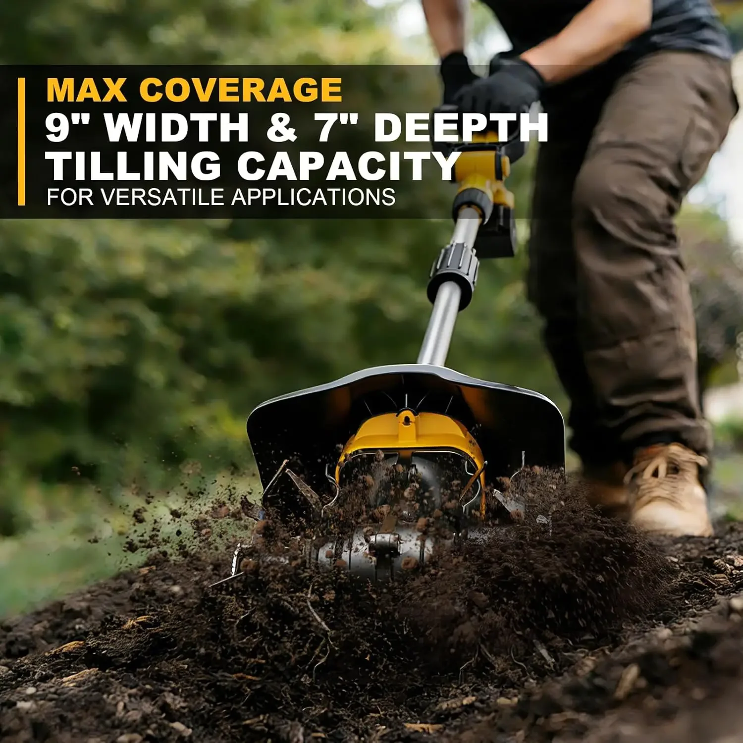 Cordless Garden Tiller Cultivator Compatible with DeWalt 20V MAX Battery 360 RPM High Torque 9 Width x 7 Depth Lightweight