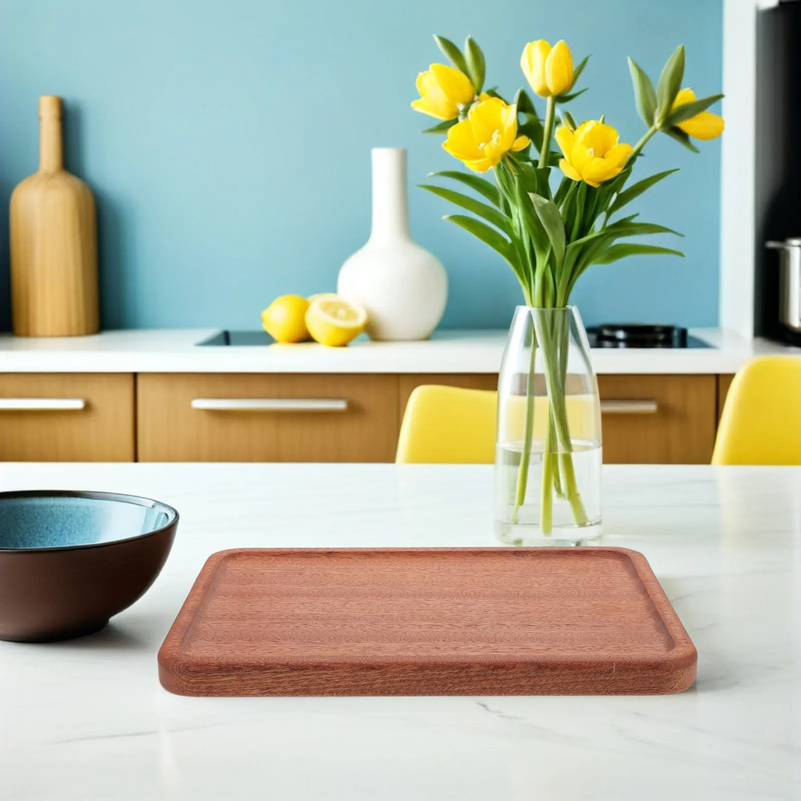 Rectangle Solid Wood Charcuterie Board Raised Edge Wooden Serving Tray Cheese Plate Cake Dessert Snack Appetizer Farmhouse Decor view 2