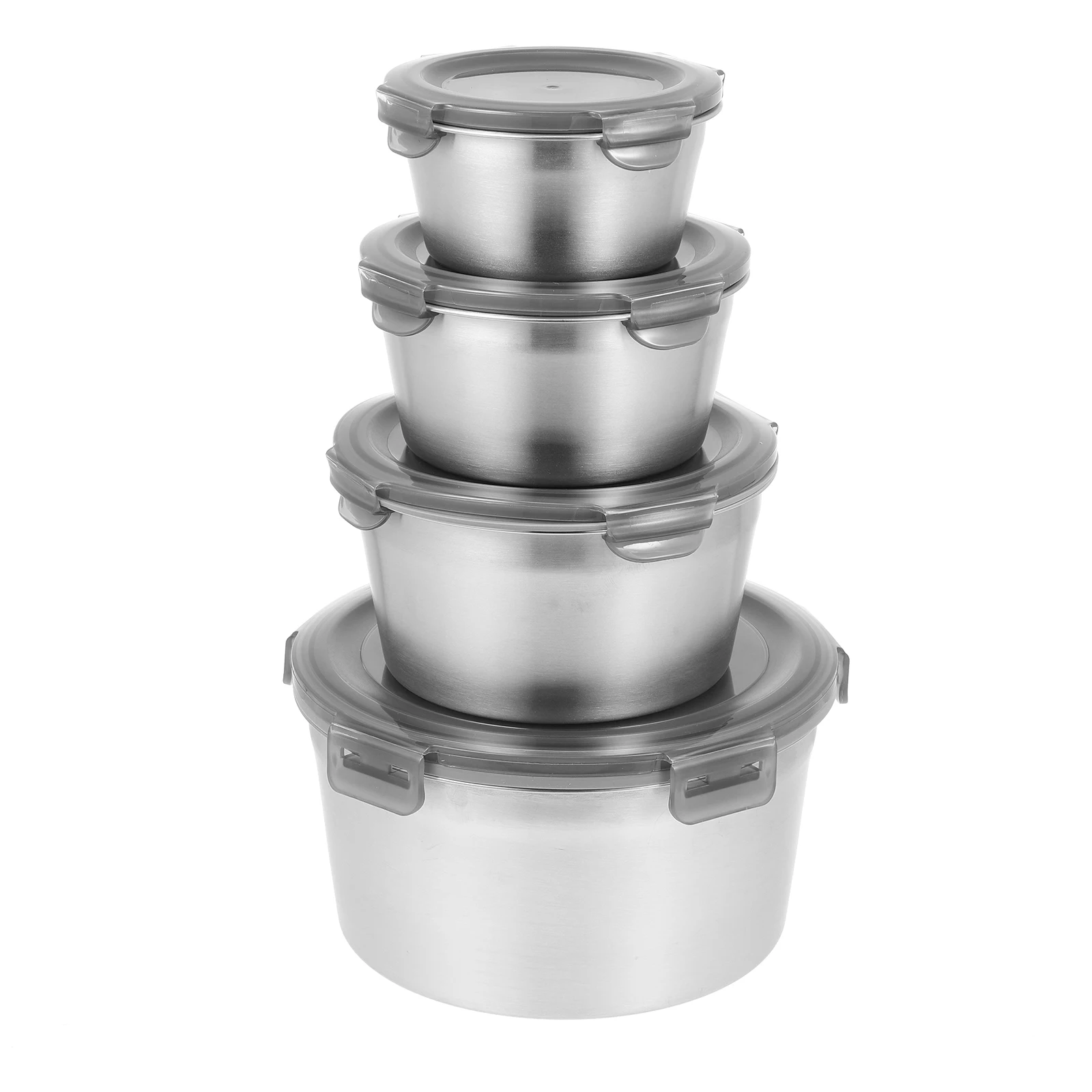 4pcs Stainless Steel Bowls 1.5L 2.5L Airtight Lid Food Storage Mixing Fresh Keeping Stackable Lightweight Kitchen Cookware