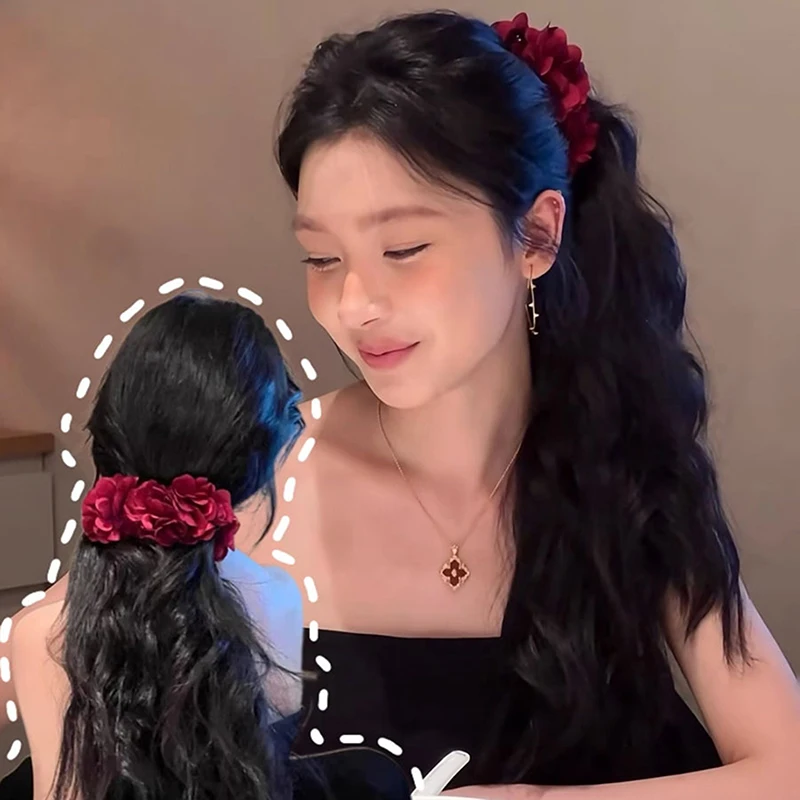 Clip verticale alla moda con clip a banana rosa rossa, grande clip per capelli, copricapo per donne e ragazze, accessori per capelli dolci e versatili