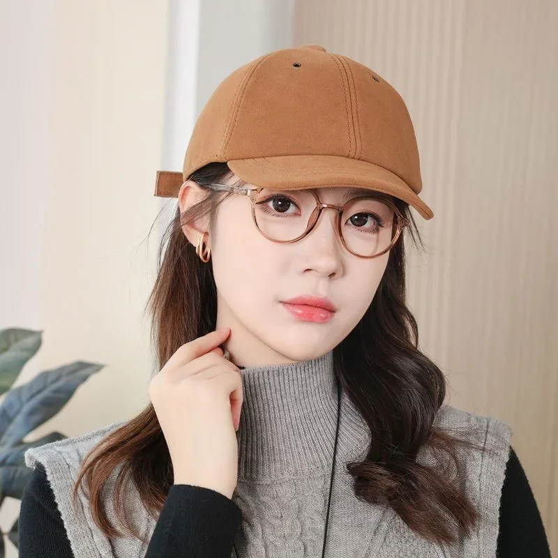 

Retro Short Brim Baseball Cap Hat For Women Genuine Suede Leather Sheepskin Duck Tonue Hats Casual Leather Adjustable 55 60cm