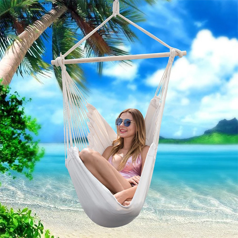 Outdoor Thicken Canvas Hammock Home Garden Leisure 1 Person Swing Chair Camping Hunt Rest Stripe Hanging Bed Chair