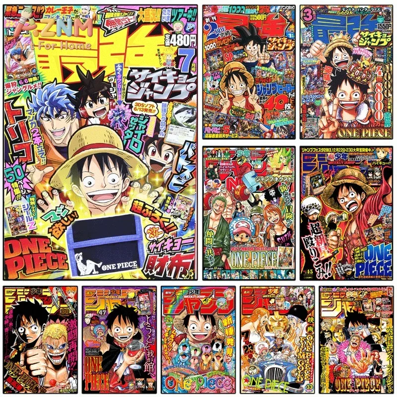 One Piece Jump Magazine Cover Canvas Wall Art Luffy Anime Unframed Canvas Print Manga Poster for Boys Bedroom Living Room Home W