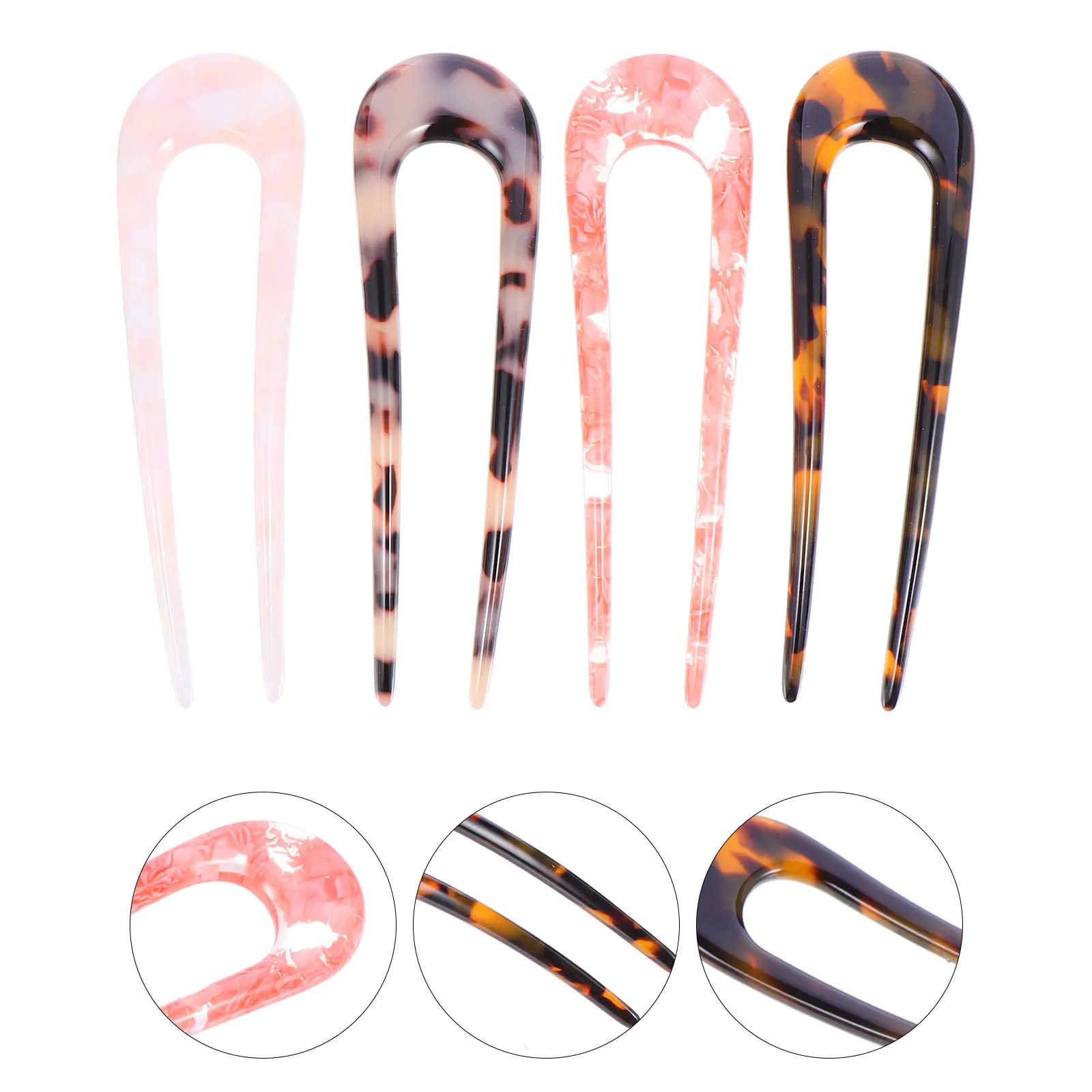 

4 Pcs Acetate U shaped Hairpins Durable Retro Hair Accessories for Women Bobby Pins Long term Use Simple Design Hair Chopsticks