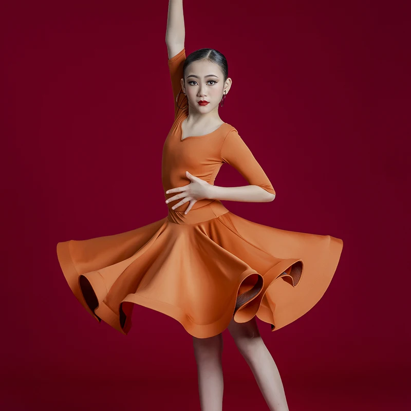 Dziecięca sukienka do ćwiczeń latynoamerykańskich na zamówienie, spódnica dla dziewcząt, strój do występów, strój do tańca liniowego, odzież konkursowa, top i spódnica, 2 sztuki