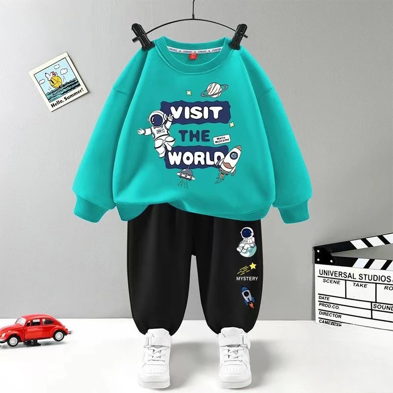 Autumn Baby Boy Clothes Set Kid Astronaut Printed Sweatshirts Pullover Top And Pants 2pcs Suit Children Girls Fashion Tracksuits