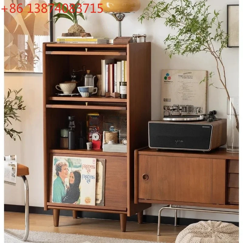 Solid wood bookcase Japanese-style living room medieval magazine storage cabinet Nordic retro floor storage small side cabinetAs
