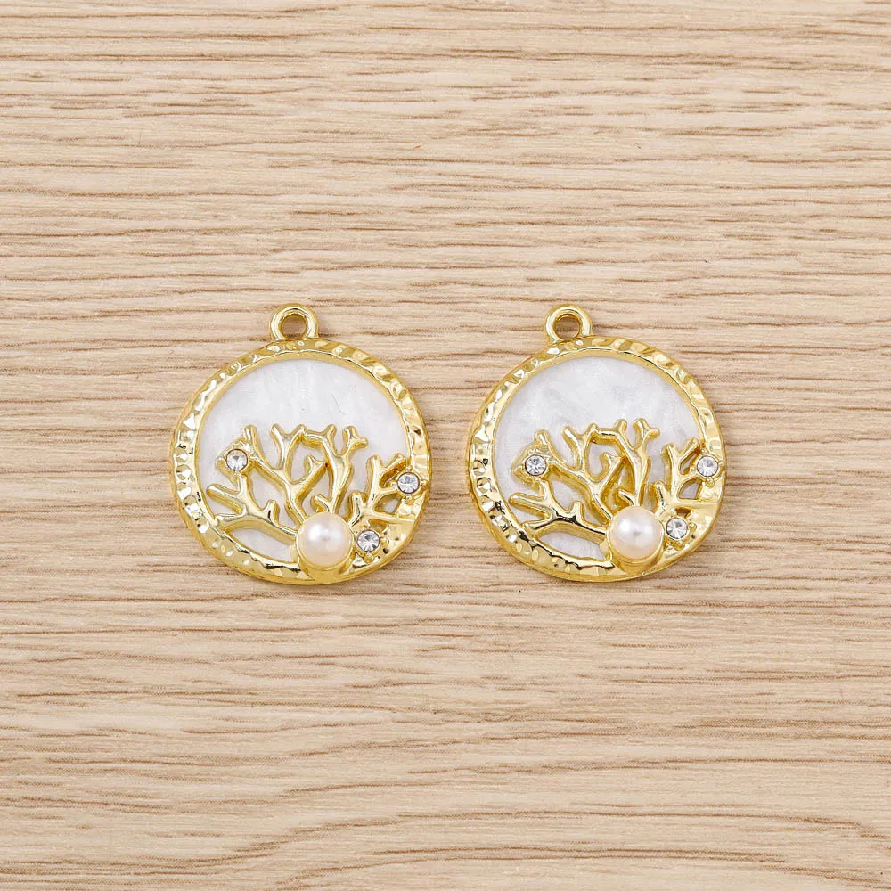 Tusember 5 Stück hübsche, vergoldete Perlen-Korallen-Anhänger für Halsketten, natürliche Muschel-Rundanhänger, DIY-Handarbeit, Strand-Schmuck, Geschenke – Detail 7