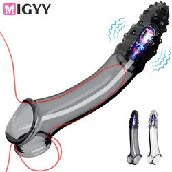 Reusable Condoms Penis Extend Sleeve with Vibrator Dick Enlarger Dildo Enhancer Delay Ejaculation Cock Rings Sex Toys for Men